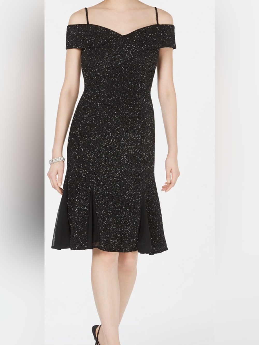 NWT nightway Off-Shoulder Black Sparkle Evening Dress size 6